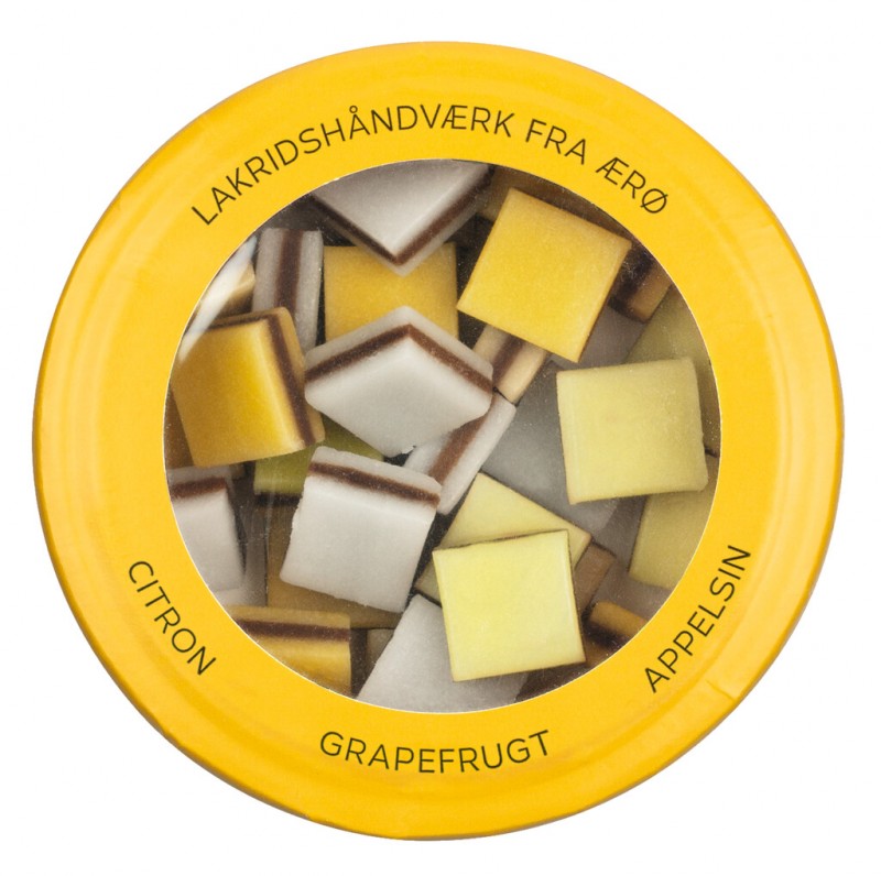 Lakridskonfekt Citron, Appelsin, Passion, licorice dengan lemon, jeruk dan markisa, Hattesens Konfektfabrik - 125 gram - mengemas Lakridskonfekt Citron, Appelsin, Passion, licorice dengan lemon, jeruk dan markisa, Hattesens Konfektfabrik - 125 gram - mengemas