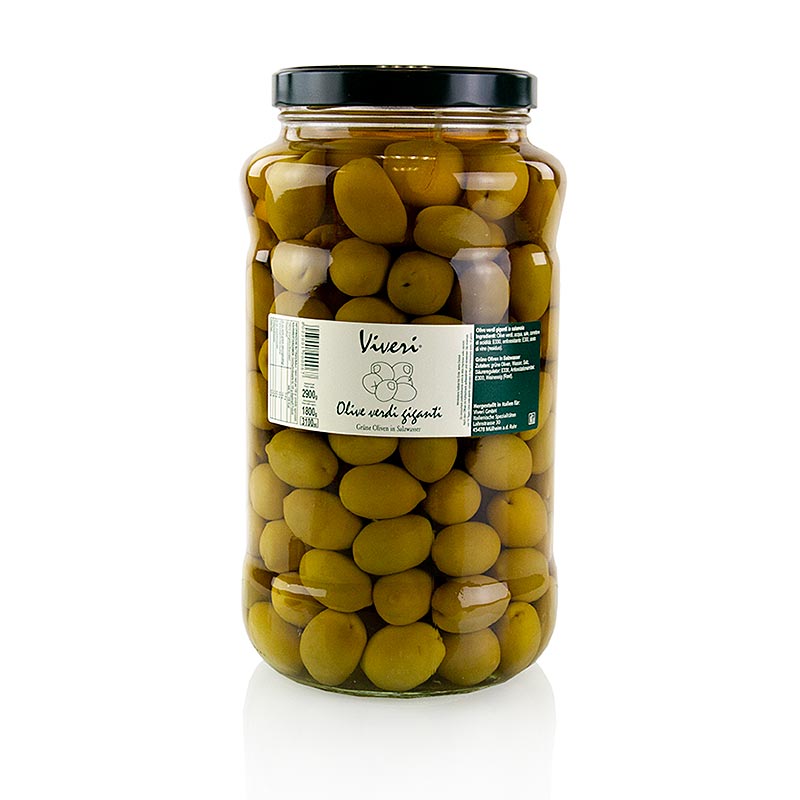 Grüne Oliven, mit Kern, Gigante, in Lake, Viveri - 2,9 kg - Glas