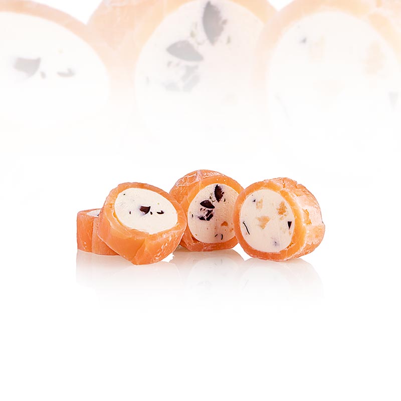 Savustettua lohirullaa, valimerellista, oliiveja ja tuorejuustoa - 300g, 30x10g - Pahvi