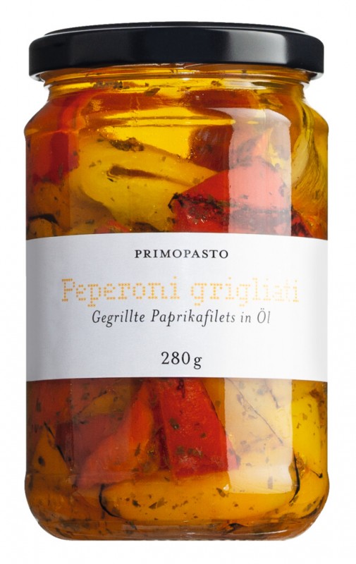Peperoni grigliati, Gegrillte Paprikafilets in Öl, Primopasto - 280 g - Glas Peperoni grigliati, Gegrillte Paprikafilets in Öl, Primopasto - 280 g - Glas