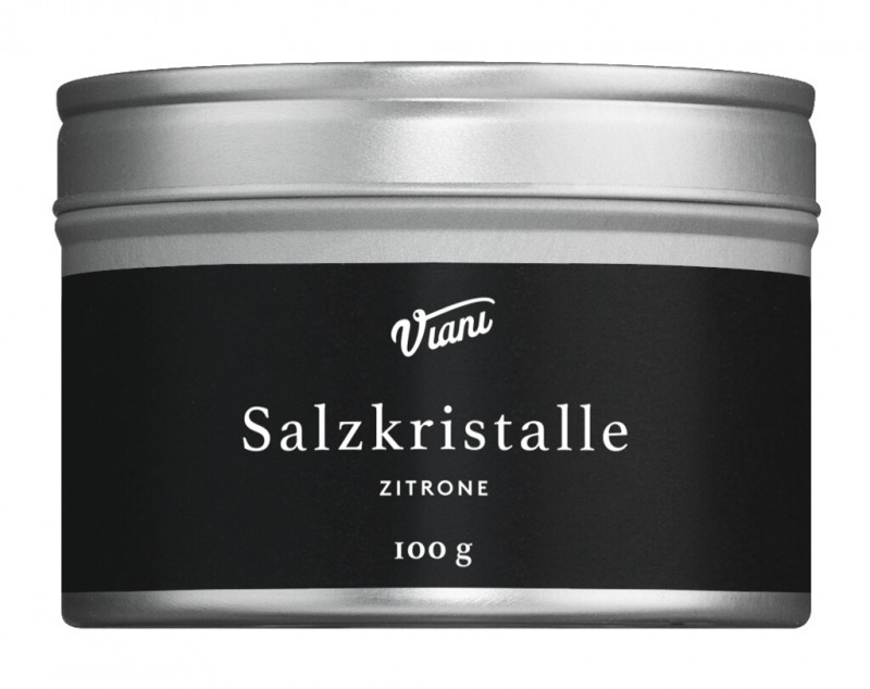 Cristalls de sal de llima, cristalls de sal de llimona en forma de fulla, de Xipre, Le Specialita di Viani - 100 g - llauna Cristalls de sal de llima, cristalls de sal de llimona en forma de fulla, de Xipre, Le Specialita di Viani - 100 g - llauna