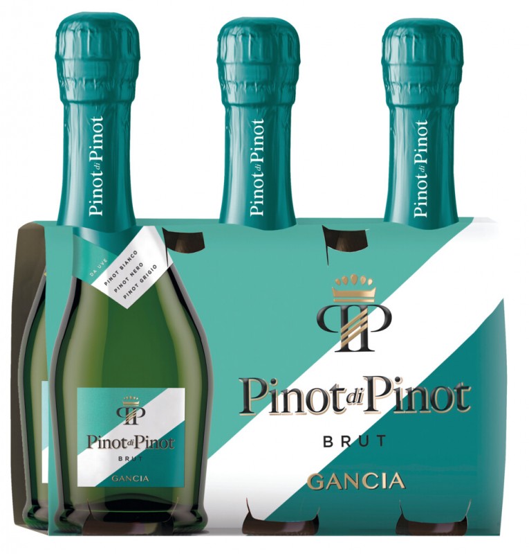 Pinot di Pinot Spumante Brut Cluster, Schaumwein weiß, Charmatmethode, Gancia Spumanti - 3 x 0,2 l - Set Pinot di Pinot Spumante Brut Cluster, Schaumwein weiß, Charmatmethode, Gancia Spumanti - 3 x 0,2 l - Set