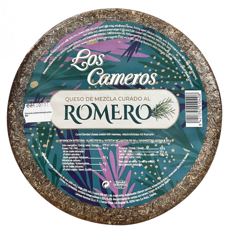 Queso de Mezcla Romero, erlelt kevert tejes sajt rozmaringgal, Los Cameros - kb 3,3 kg - kg