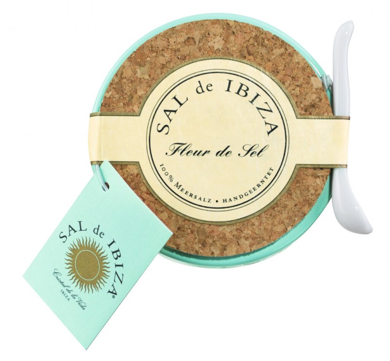 Fleur de Sel, Im Keramiktopf mit Dosierlöffel, Sal de Ibiza - 150 g - Stück Fleur de Sel, Im Keramiktopf mit Dosierlöffel, Sal de Ibiza - 150 g - Stück