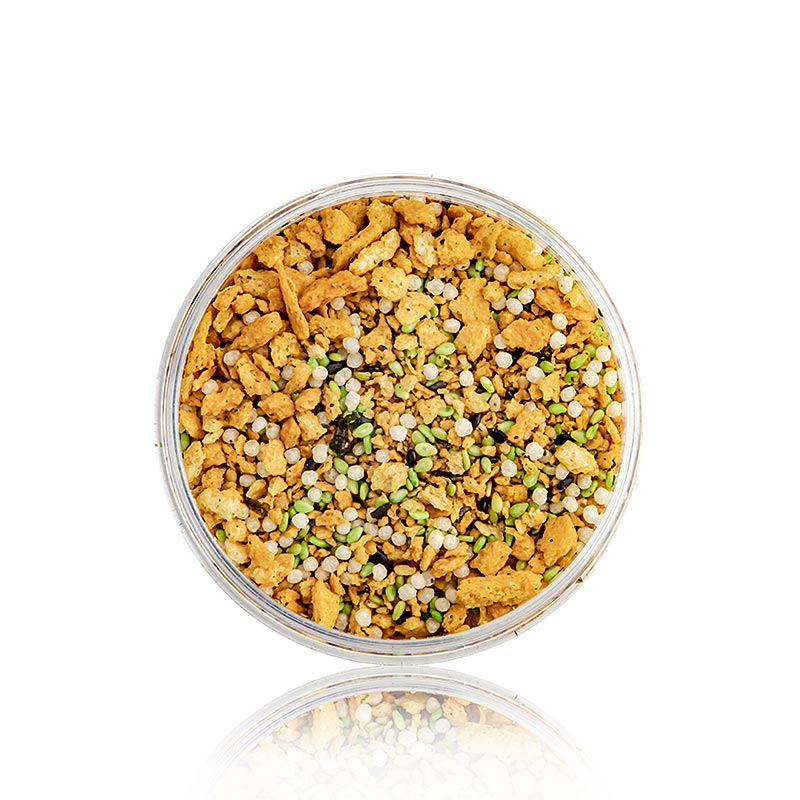 Crumble de Jorda con salsa de soja y wasabi, salsa de soja, wasabi y chips de pan - 175 gramos - Lata de educacion fisica