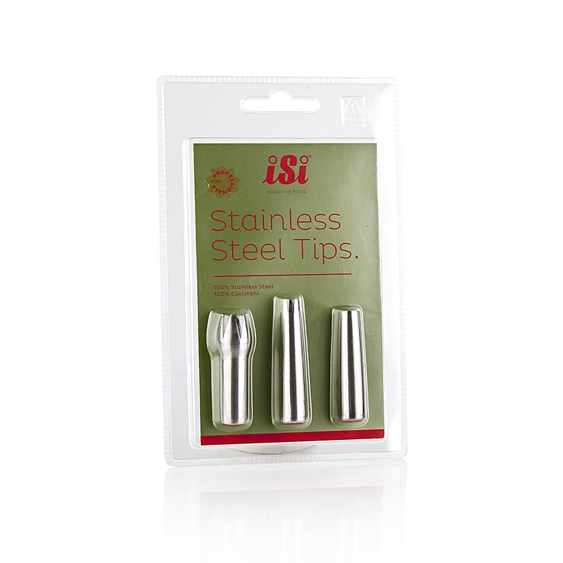 Screw garnish nozzle set (straight, tulip + star nozzle), stainless steel - 3 pcs. - Blister