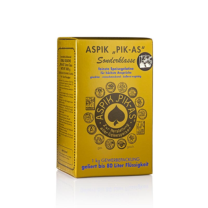Aspic tozu PIK-AS, ozel sinif, yenilebilir jelatin, 300 Bloom - 1 kg - Karton Aspic tozu PIK-AS, ozel sinif, yenilebilir jelatin, 300 Bloom - 1 kg - Karton