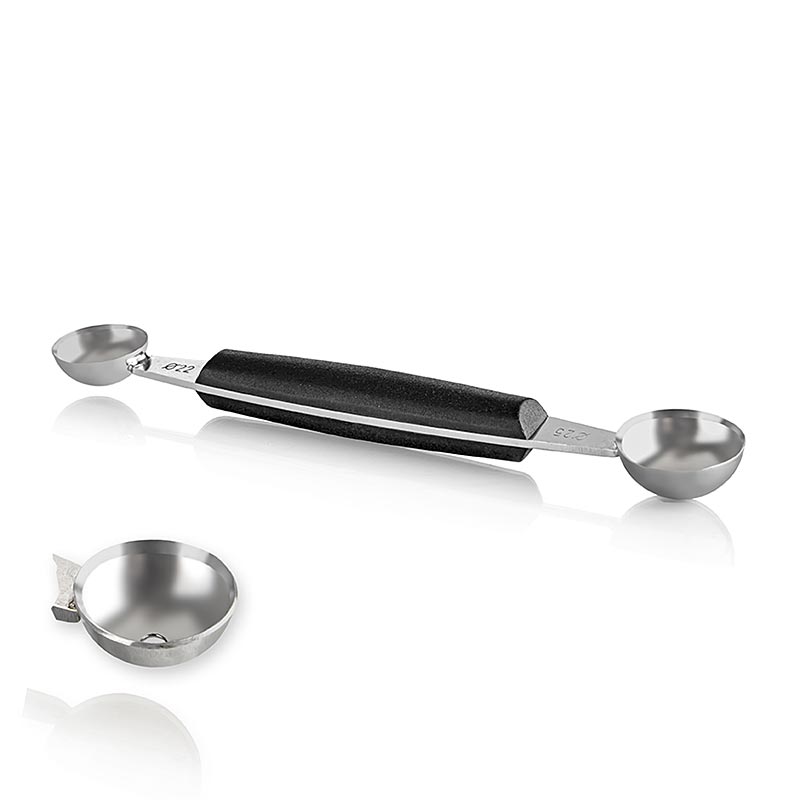 Dobbeltsidet melonballeform, Parisienne-udstikker, 16,5 cm lang, OE 22 + OE 25 mm - 1 stk - taske