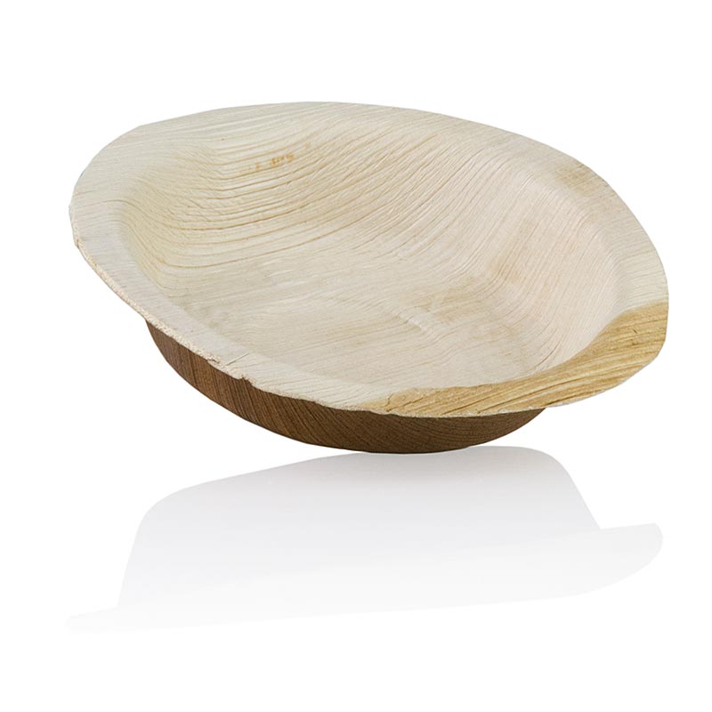 Disposable palm leaf plate, round, approx. Ø 12 cm, 3 cm deep, 100% compostable - 200 pieces, 8 x 25 pieces - carton