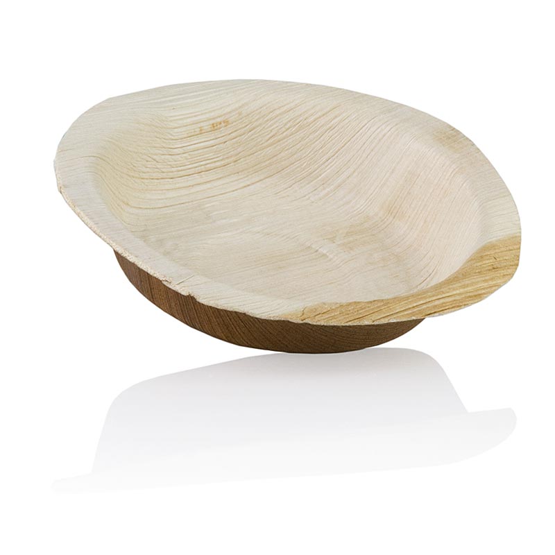 Wegwerpbord van palmblad, rond, ca. Ø 12 cm, 3 cm diep, 100% composteerbaar - 200 stuks, 8 x 25 stuks - karton