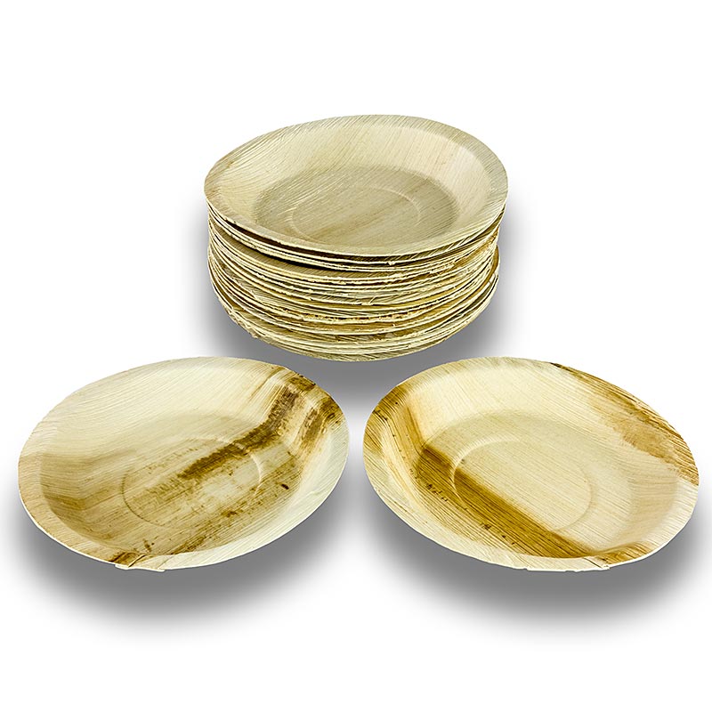 Assiette jetable en feuille de palmier, ronde, Ø 24 cm environ, 100 % compostable - 100 pc - Carton