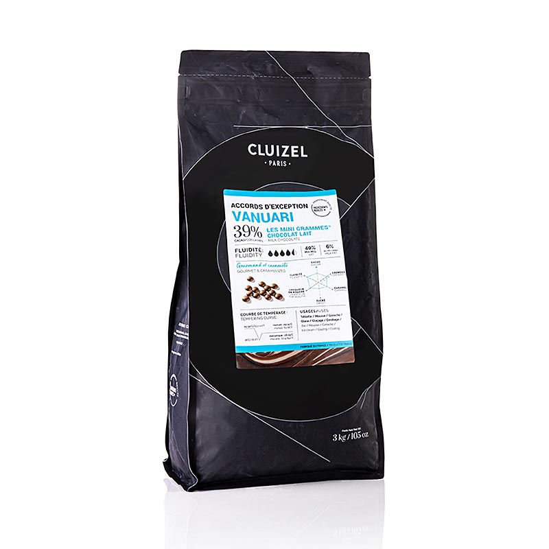 Vanuari 39 % Vollmilch Couverture, Grandes Teneurs, Callets, Michel Cluizel - 3 kg - Beutel