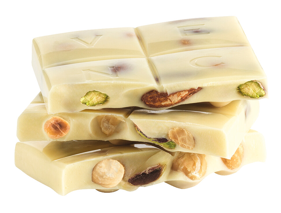 Barra de chocolate branco com nozes salgadas, chocolate branco com nozes salgadas, Venchi - 95 g - Pedaco