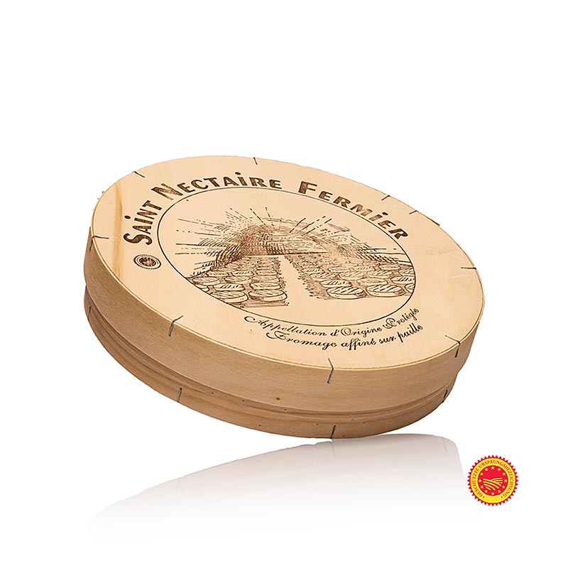 Saint Nectaire Fermier AOP, halfharde kaas gemaakt van rauwe melk - ca. 1,7 kg - houten doos
