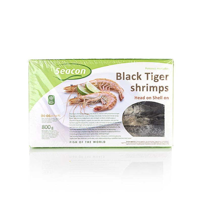 Black Tiger prawns, with head, with shell, approx. 4-6 pieces - 800 g - Cardboard