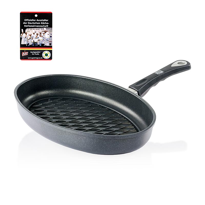 AMT Gastroguss, grill pan, oval, induction, with BBQ diamond pattern 35x24cm - 1 piece - Loose
