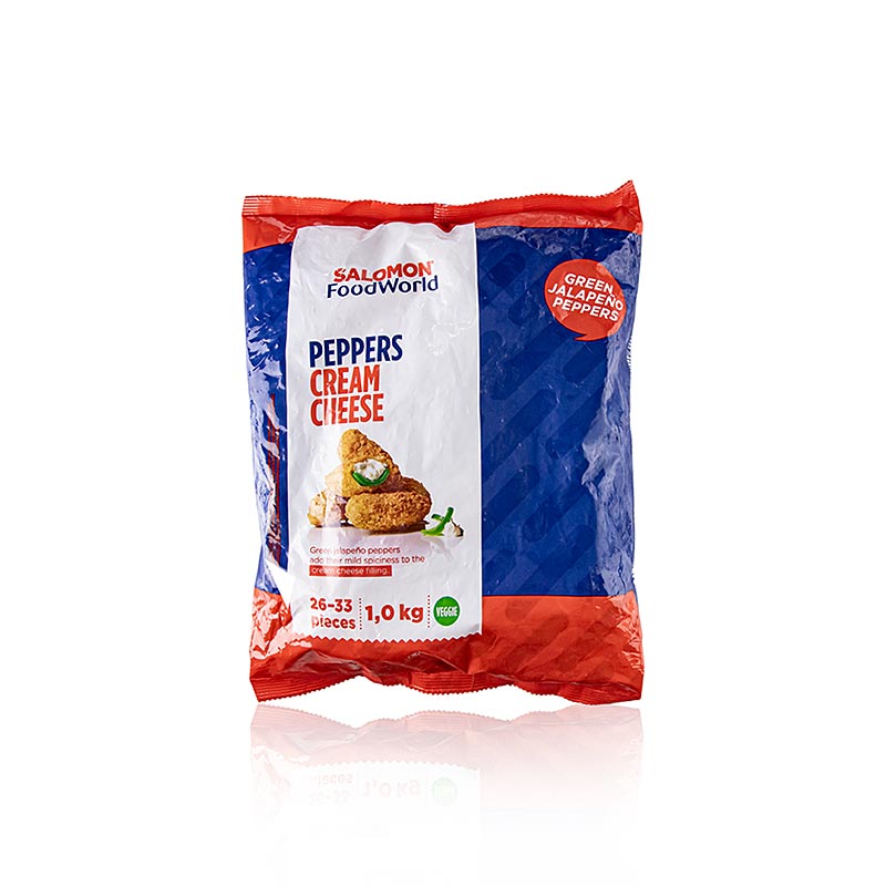 Tuorejuustolla maustettuja chilipaprikoita, leivitettyja vihreita jalapenoja ja tuorejuustoa - 1 kg, noin 30 kappaletta - laukku