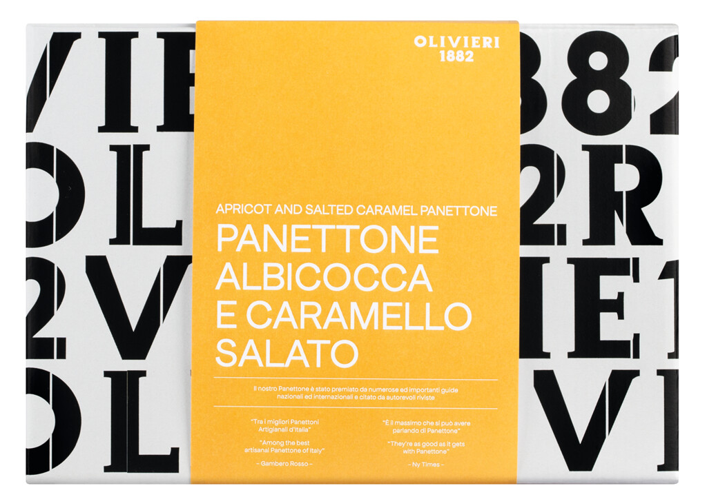 Panettone Albicocca e Caramello Salato, bolo de fermento com damasco e caramelo salgado, Olivieri 1882 - 1.000 g - Pedaco Panettone Albicocca e Caramello Salato, bolo de fermento com damasco e caramelo salgado, Olivieri 1882 - 1.000 g - Pedaco