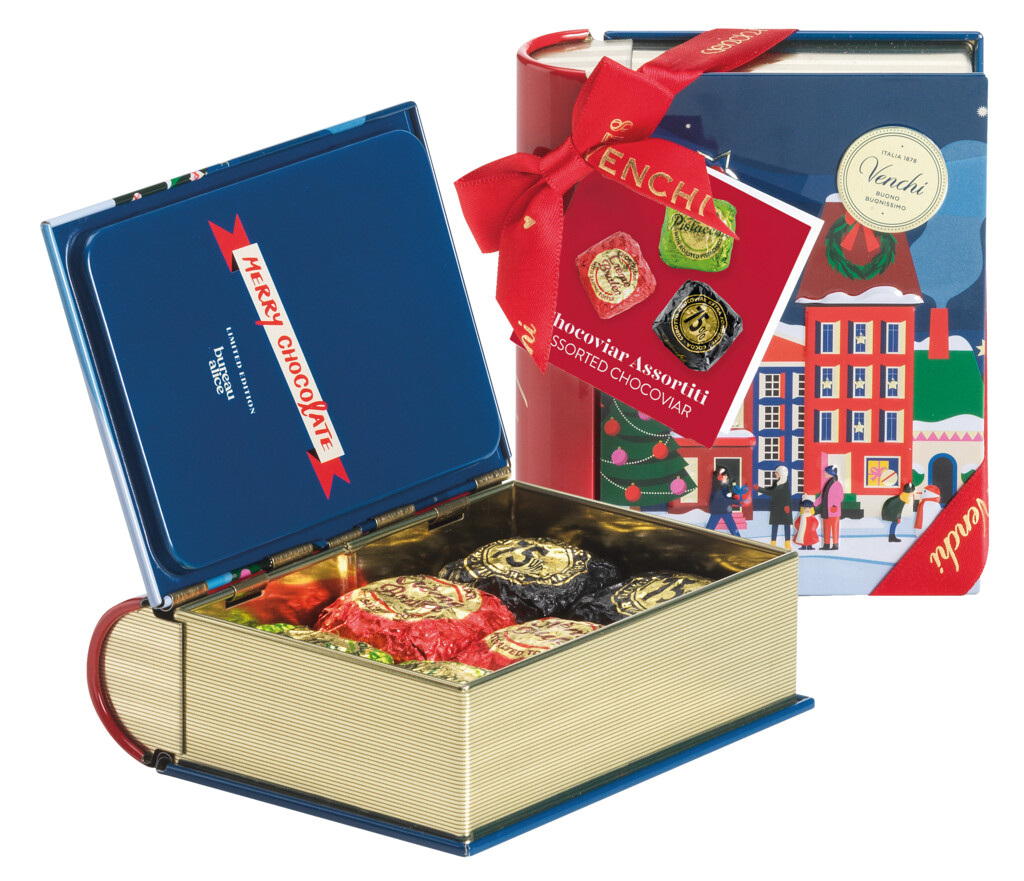 Mini Livre d`Hiver Chocoviar, chocolats assortis dans une boite en metal de Noel, Venchi - 118g - Morceau