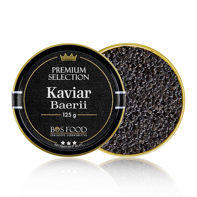 Perzgjedhja Premium e BOS FOOD - Havjar Baerii (baerii), Akuakulture, pa konservues - 125 g - mund