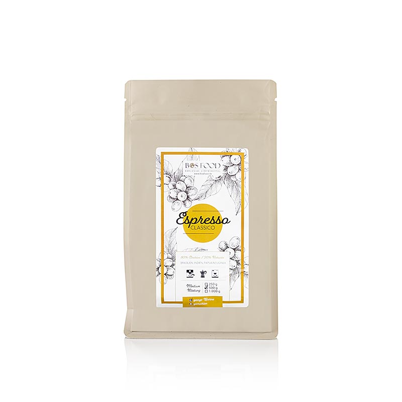 Espresso Classico, kaffiblanda medh 20% Robusta, heilum baunum - 500g - taska