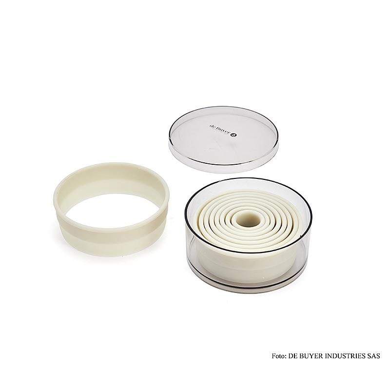 deBUYER cortador de galletas, redondo, plastico, Ø 2 / 3 / 4 / 5 / 6 / 7 / 8 / 9 / 10cm - 9 piezas - poder