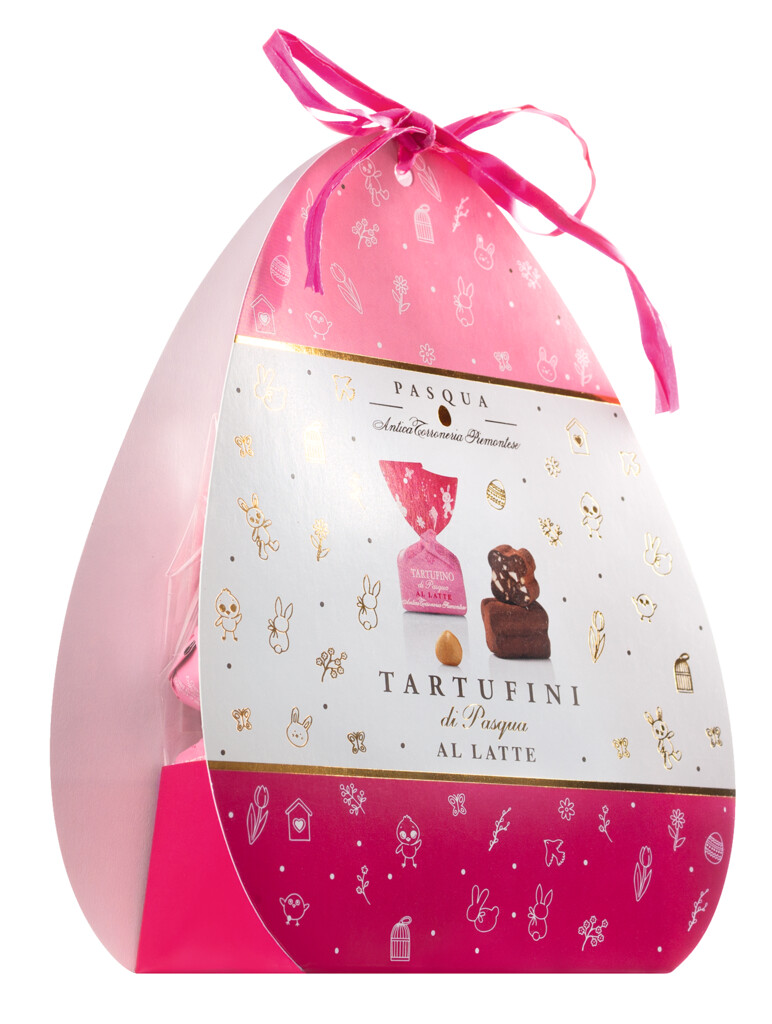 Tartufini dolci di Pasqua al latte, confezione, chocolate con leche - bombones de avellana, Antica Torroneria Piemontese - 200 gramos - Pedazo