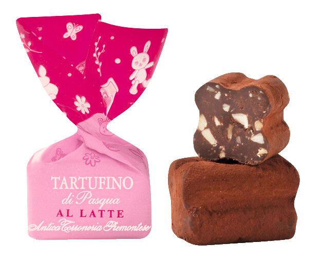 Tartufini dolci di Pasqua al latte, confezione, czekolada mleczna - praliny z orzechow laskowych, Antica Torroneria Piemontese - 200 gramow - Sztuka