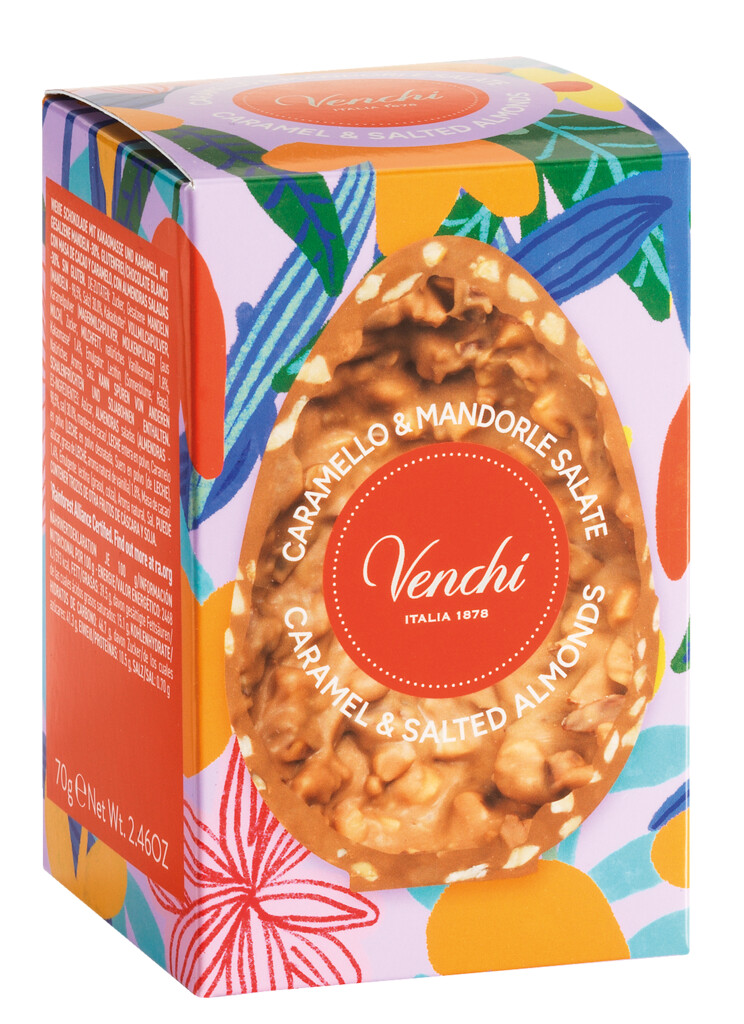 Veze me bajame te kripura dhe karamel Mignon, Veze me cokollate dhe karamel te bardhe me bajame te kripura, Venchi - 70 g - Pjese