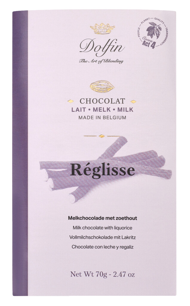 Tablet, melkchocolade met zoethout, Dolfin - 70 g - Deel