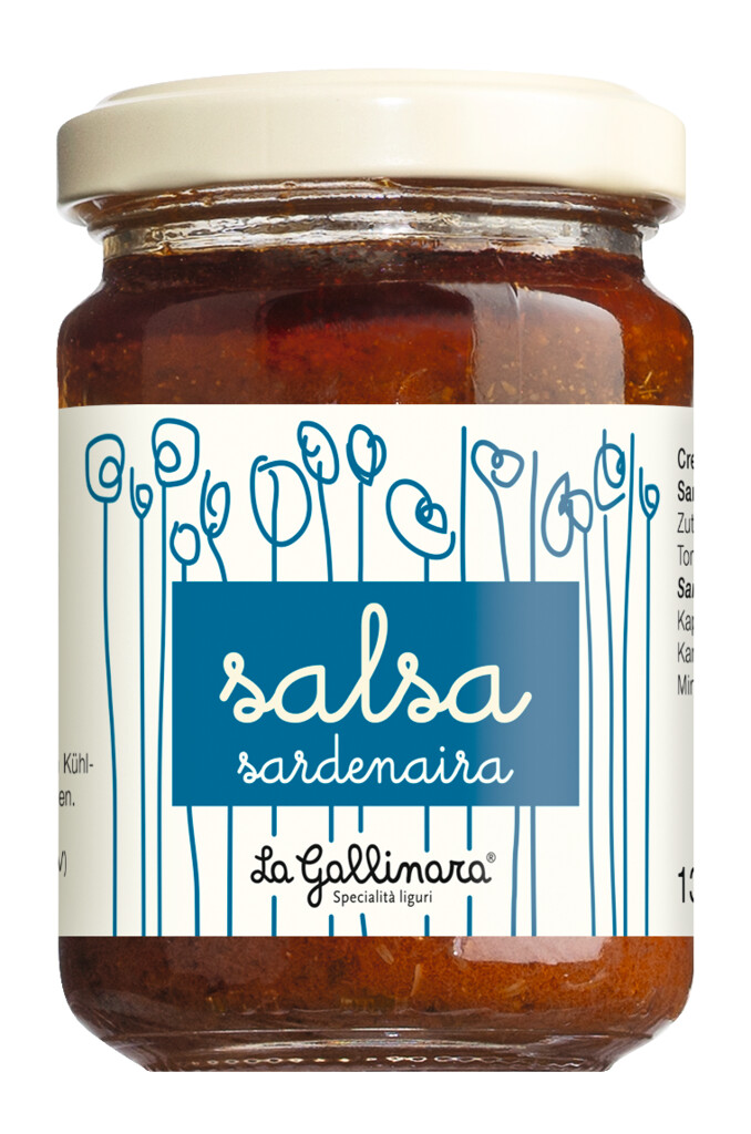 Salsa Sardenaira, tejszines paradicsommal, olajbogyoval, kapribogyoval, szardellaval, La Gallinara - 130 gramm - Uveg