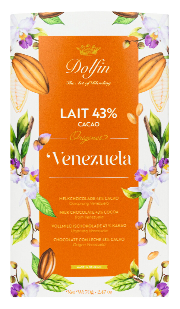 Tableta, Lait Venezuela 43 %, cokoladova tycinka, plnotucne mlieko Venezuela 43 %, Dolfin - 70 g - Kus