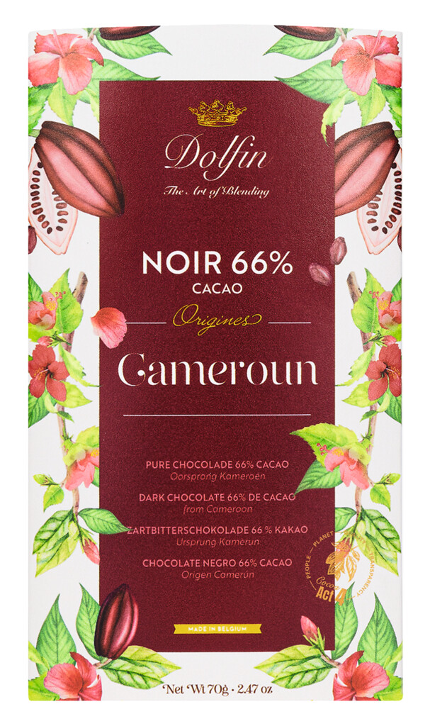 Tableta, Noir Sanaga 66%, barra de chocolate, Camerun oscuro 66%, Dolfin - 70g - Pedazo