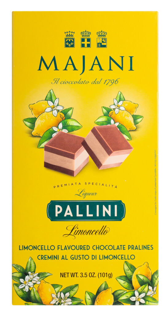 10 Dadi Limoncello, praline en capas con crema de avellana y cacao, Limoncello, Majani - 101 gramos - Pedazo