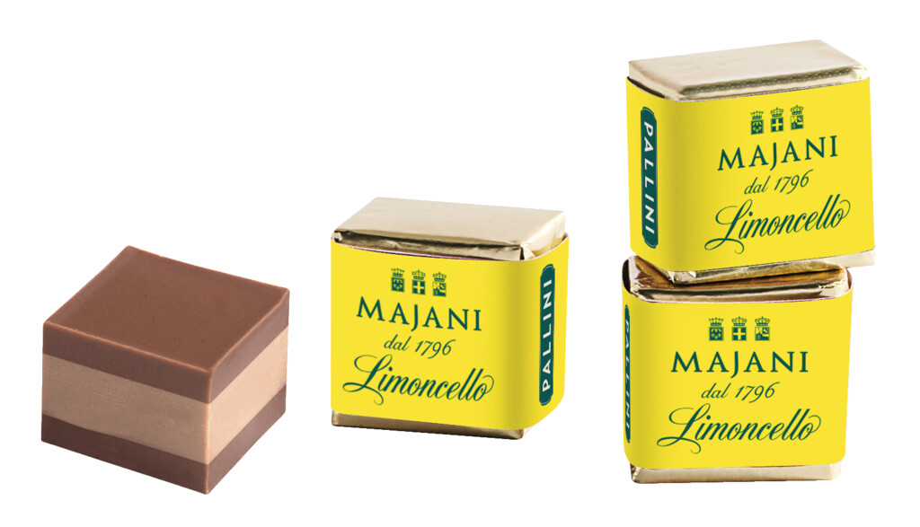 10 Dadi Limoncello, vrstvene pralinky s liskovo-kakaovym kremem, Limoncello, Majani - 101 g - Kus