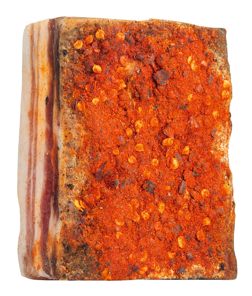 Pancetta al peperoncino, sottovuoto, pancetta di maiale con pepperoni, sottovuoto, Falorni - circa 500 g - Pezzo