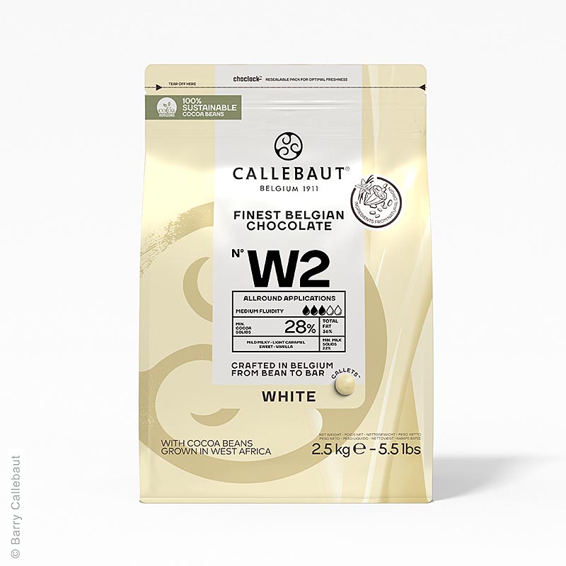 Callebaut Kuvertur Callets- beyaz, %28 kakao yagi, %22 sut, W2NV - 2,5 kg - canta