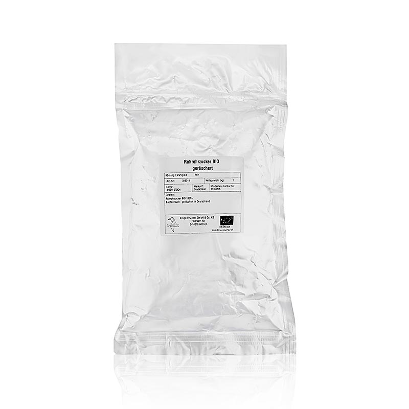 Ra roersukker, roeget, oekologisk - 1 kg - taske