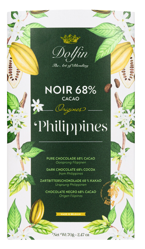Tablet, Noir Philippine 68%, barra de chocolate, escuro Filipinas 68%, Dolfin - 70g - Pedaco