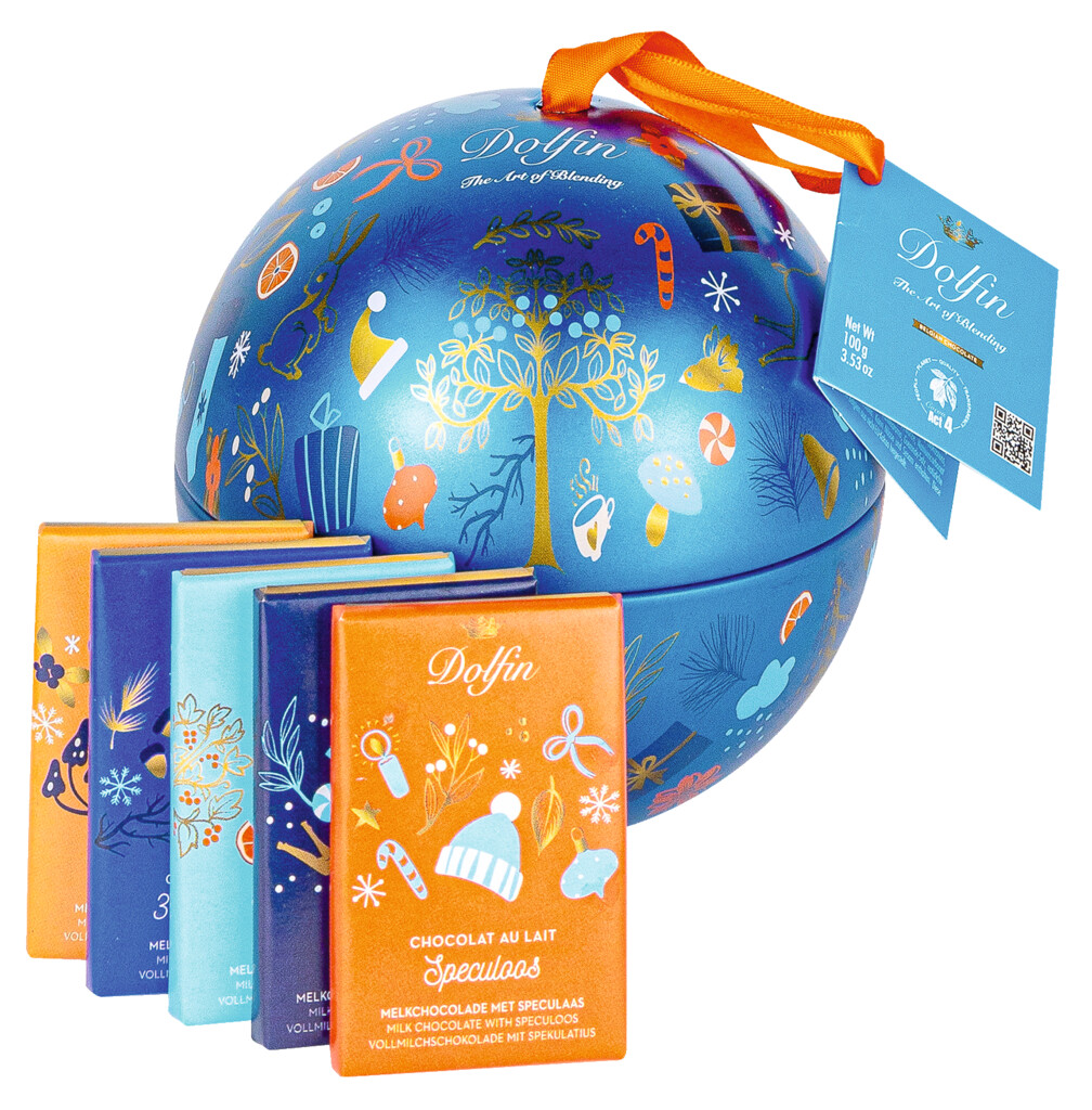 Boule de Noel en metal, Weihnachtskugel aus Metall mit 10 Napolitains, Dolfin - 10 x 10 g - Stück