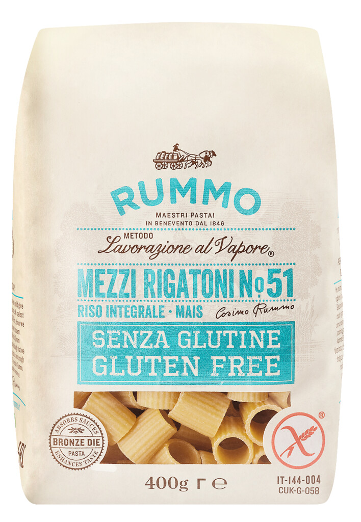 Mezzi Rigatoni nro 51, gluteeniton, gluteeniton Mezzi Rigatoni, Rummo - 400 grammaa - pakata