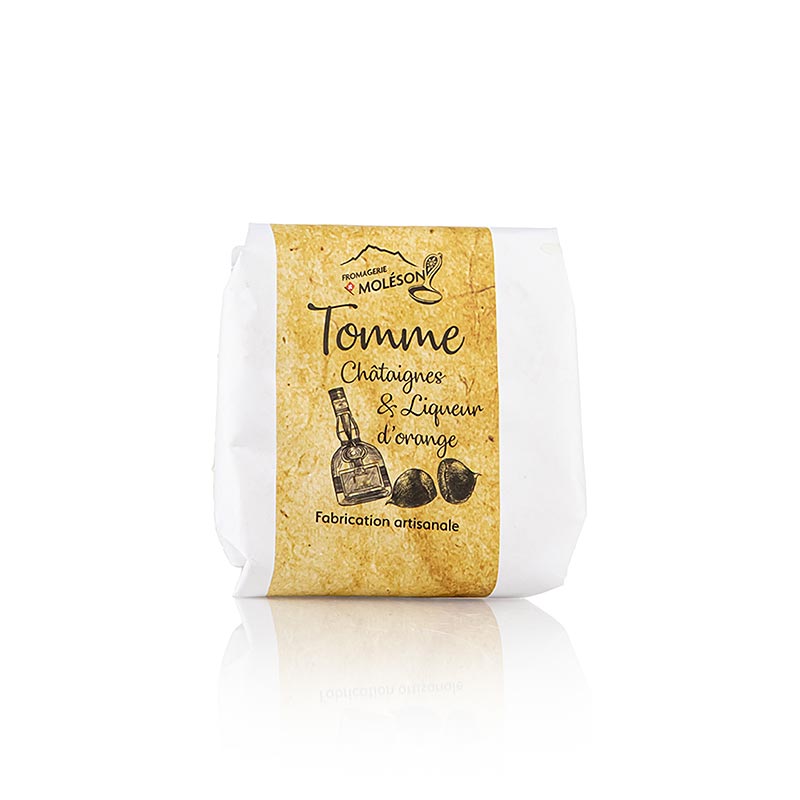 Licor Tomme Chataigne, uma preparacao de queijo fresco com licor de castanha e laranja. - 120 g - Papel