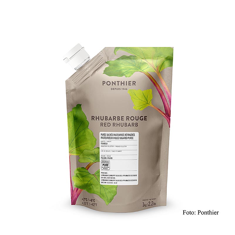 Puree Ponthier - rhubarbe rouge, au sucre - 1 kg - sac