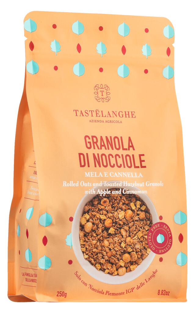 Granola nocciola, mela e cannella, Muesli croccante alla nocciola, mela e cannella, Azienda Agricola TasteLanghe - 250 grammi - pacchetto