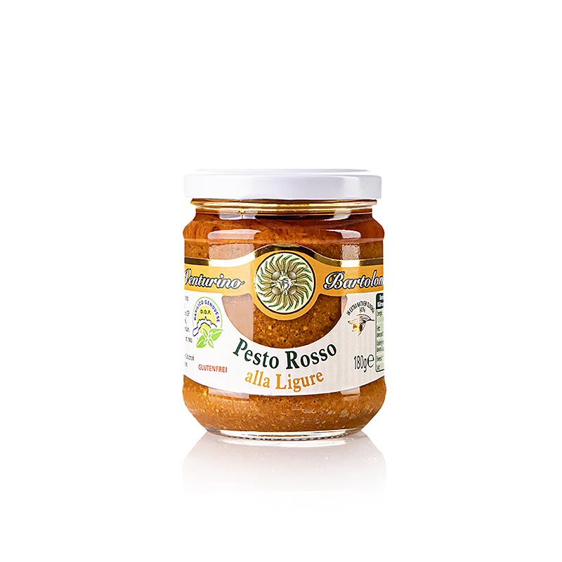 Pesto Rosso, saus met basilicum, tomaten en noten, Venturino - 180 g - glas