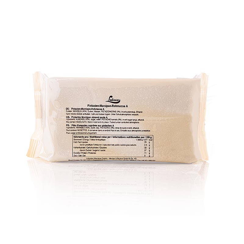 Surowy marcepan pistacjowy, PM, 43% migdalow srodziemnomorskich i 9% pistacji, Lubeca - 1 kg - folia