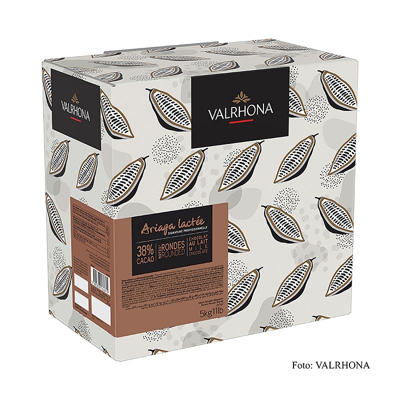 Valrhona Ariaga Lactee, melkchocolade couverture, callets, 38% cacao - 5 kg - karton