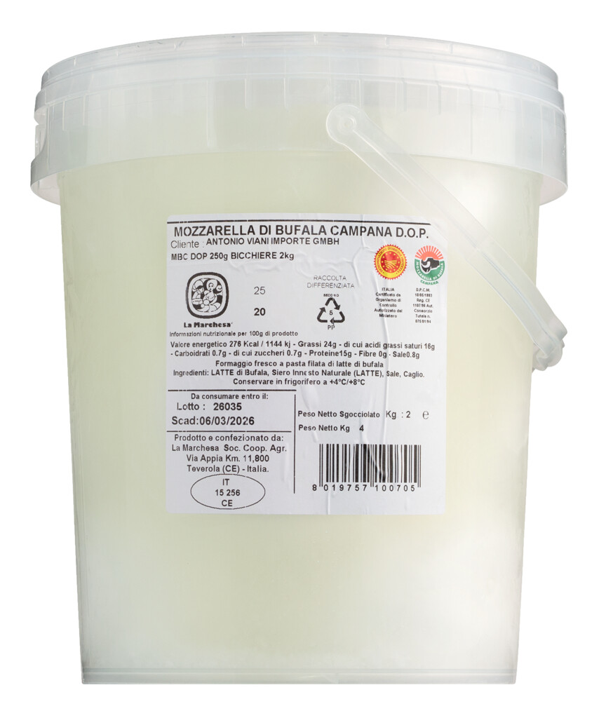 Mozzarella di Bufala Campana DOP, Mozzarella di Bufala Campana DOP, La Marchesa - 8 x 250 g - Eimer