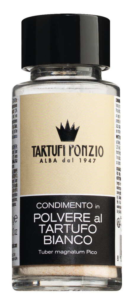Perasa dalam polvere al tartufo bianco, campuran rempah dengan truffle putih, Tartufi Ponzio - 60 g - Kaca