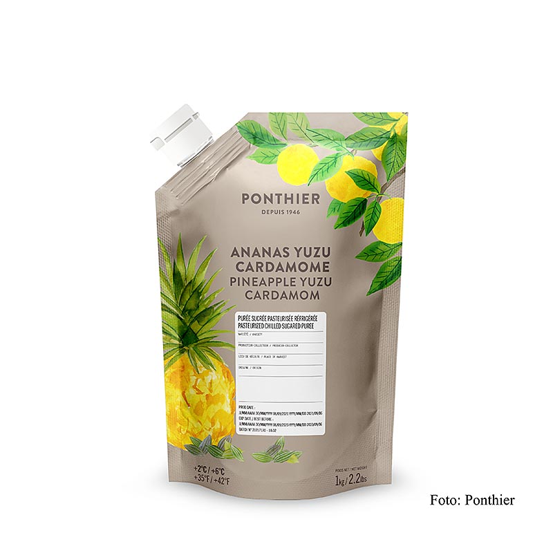 Pure de abacaxi Ponthier, yuzu, cardamomo e acucar de cana (base de coquetel) - 1 kg - bolsa
